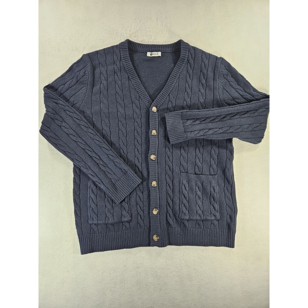 Coastal Grandma Navy Blue Cable Knit Cardigan Sweater XL Soft Grandpa‎ Preppy